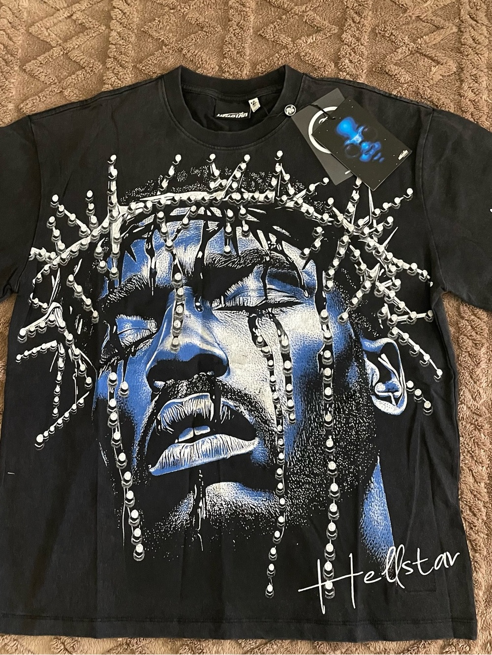 Men’s Black Graphic Tee with Blue Face Artwork